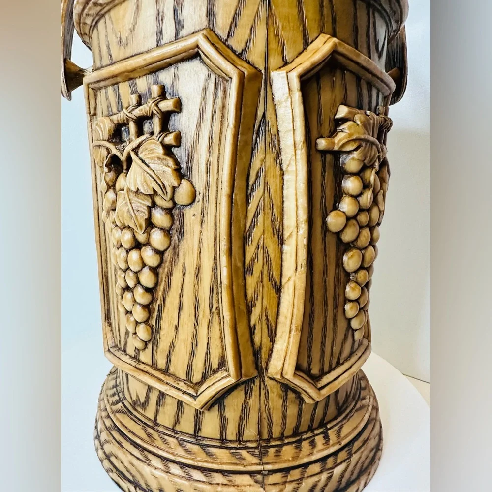 Vintage Mid-Century Brown Faux Wooden Ice Bucket with embossed Grape Clusters